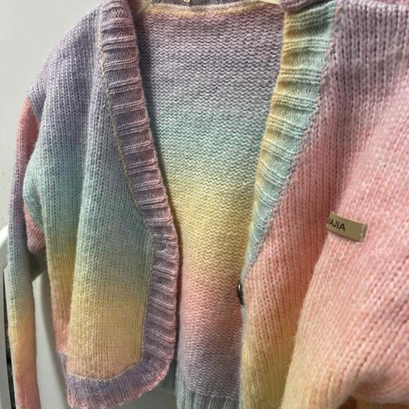 Bianjiajia Soft Rainbow Pastel Top Sweater Cardigan Size Small - Picture 3 of 5